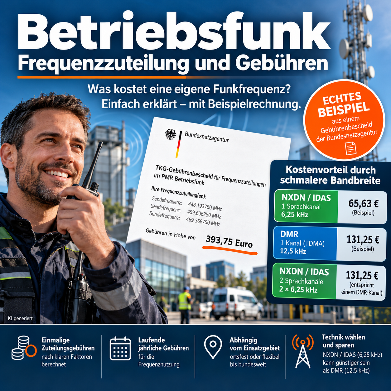 Betriebsfunk: Was kostet eine eigene Funkfrequenz? Frequenzzuteilung, einmalige Gebühren und jährliche Kosten einfach erklärt
