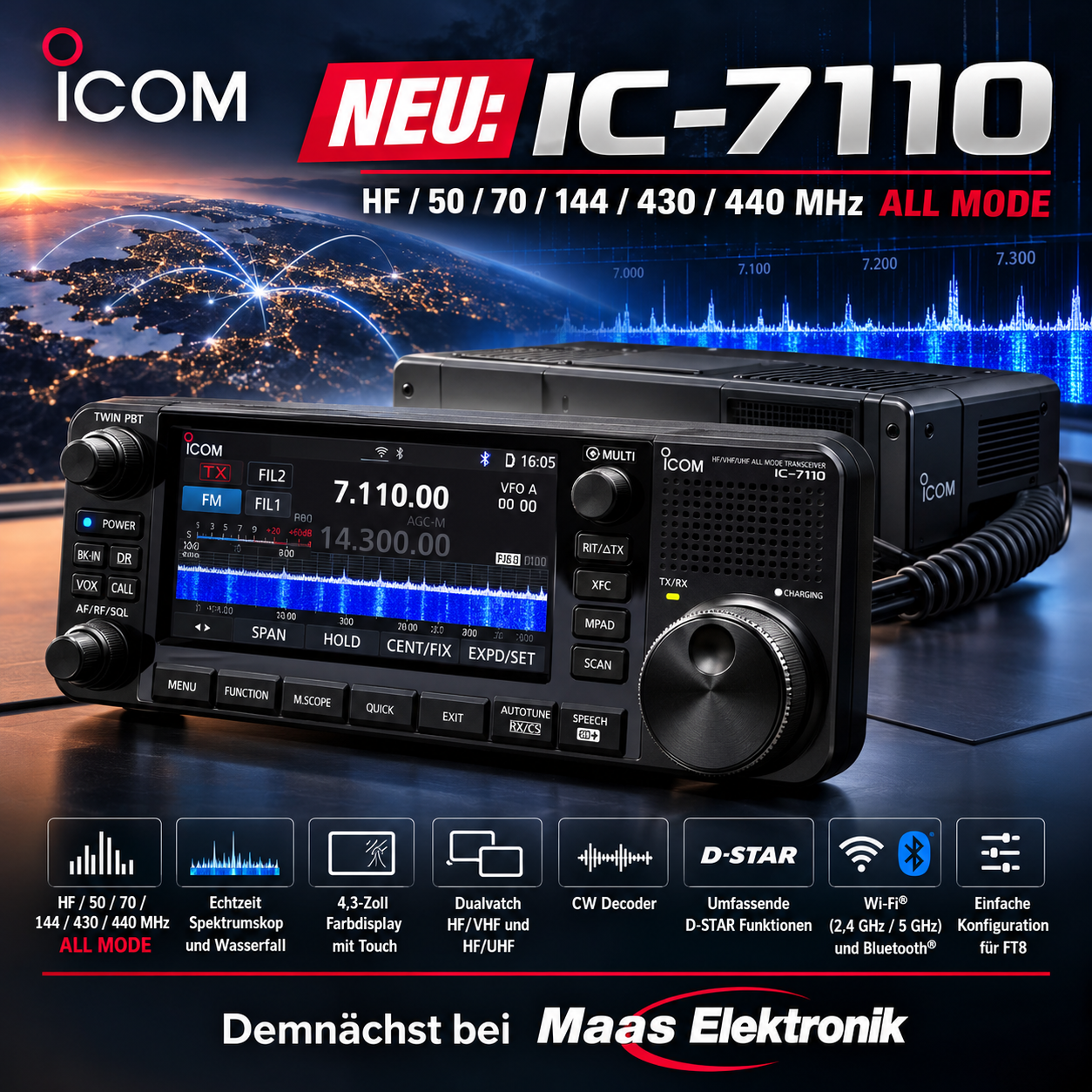 Icom IC-7110 - neuer All-Mode-Transceiver für KW, 6 m, 4 m, 2 m und 70 cm angekündigt