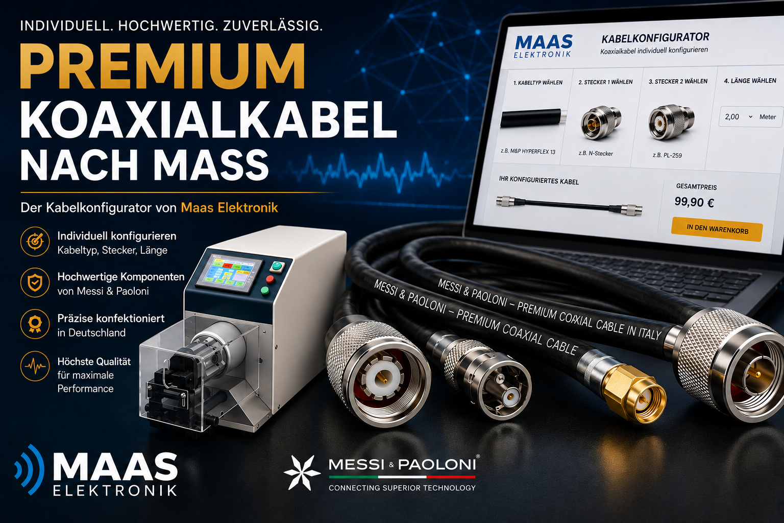 Premium-Koaxialkabel aus Messi & Paoloni Komponenten nach Maß – Der Kabelkonfigurator von Maas Elektronik
