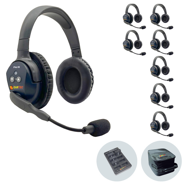 Vorschau Eartec UltraLite PRO16 (ETP8D): 1x DE MAIN Headset, 7x DE REMOTE Headset, 1x 10-fach Lader, 8x Akku